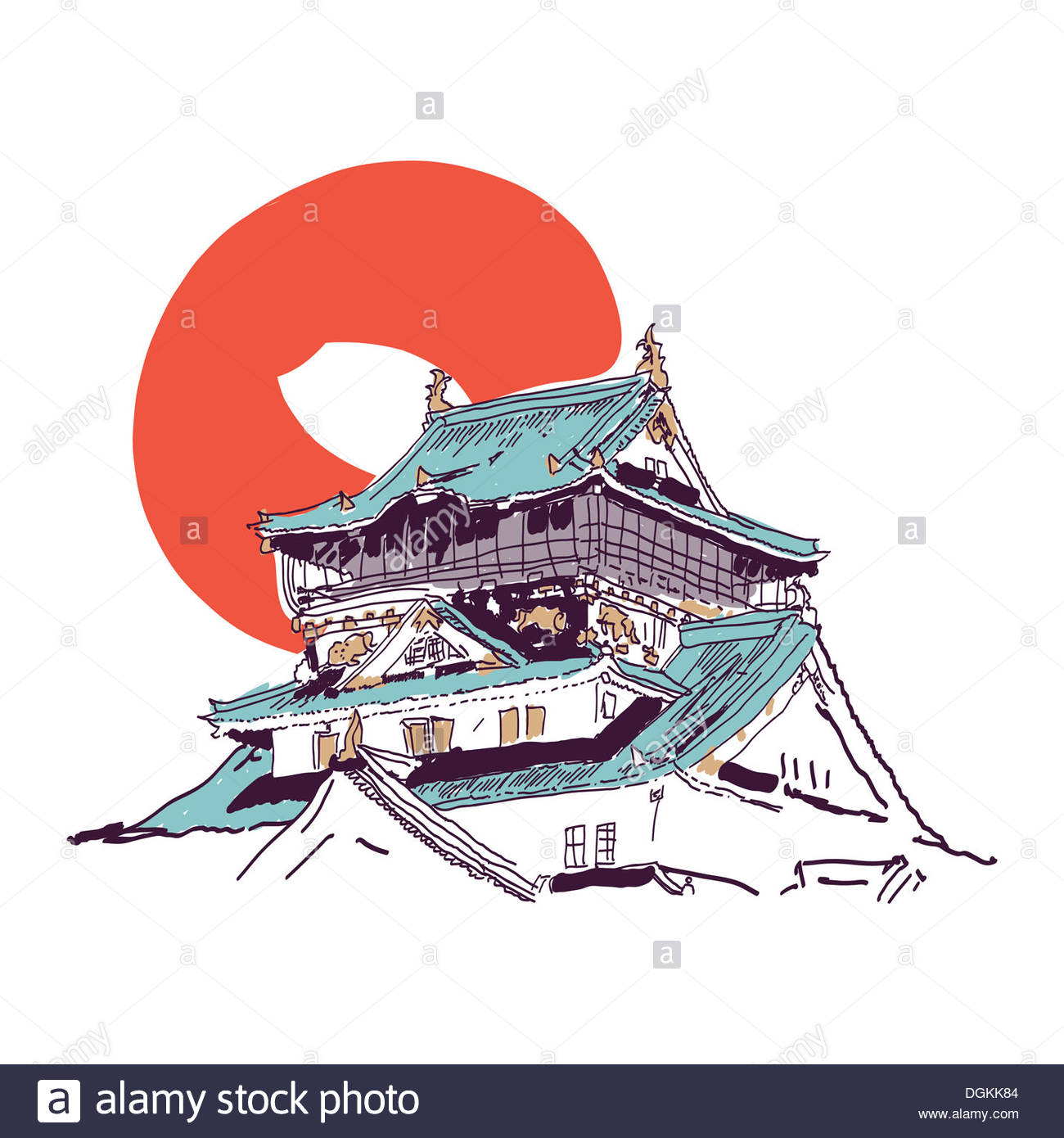 1300x1390 Vector Drawing Sketch Of Traditional Japanese House Stock Photo