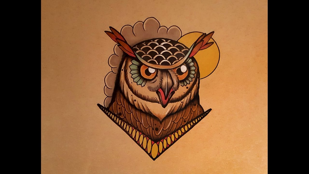 1280x720 How To Draw An Owl Face Tattoo Style By Thebrokenpuppet