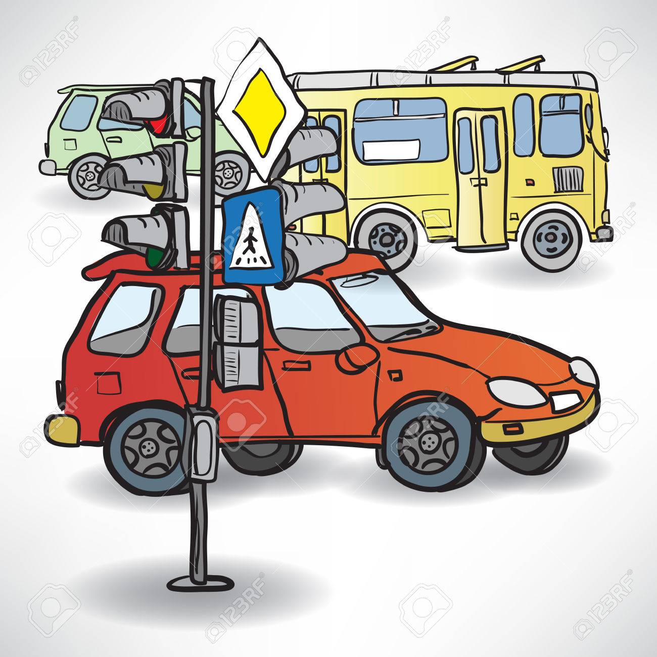 1300x1300 Drawing An Intersection With Traffic Lights, Buses And Cars