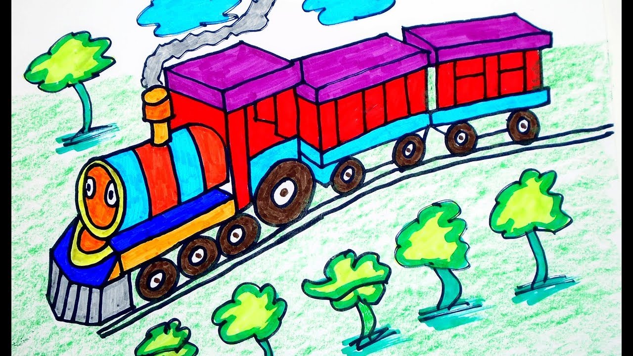 1280x720 How To Draw Train Coloring Pages Drawing For Children Learning