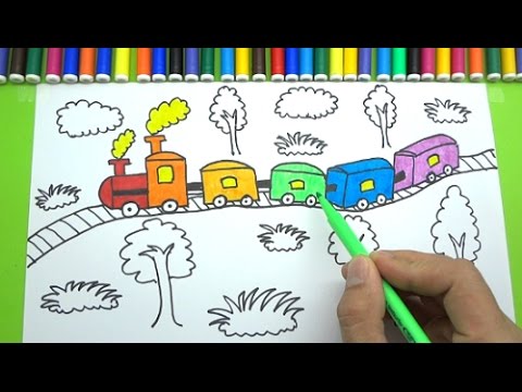 480x360 How To Draw And Color Rainbow Train And Tree For Kids