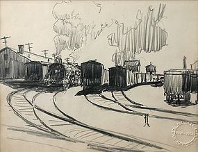 285x219 Walton Blodgett Pencil Drawing Of Train Station (Item