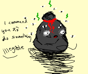 300x250 Flies Fly Around Trash Bag With Illegible Writ