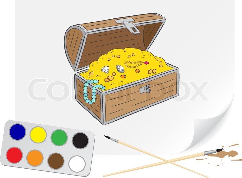 800x590 Children Drawing Chest Of Treasures A Brush Paints On A Paper
