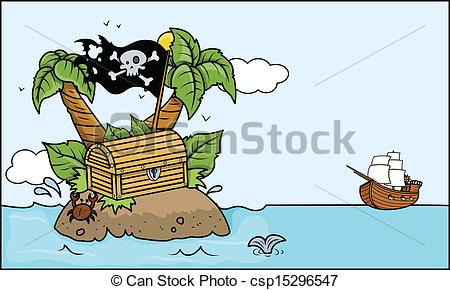 450x290 Tropical Treasure Island With Ship. Drawing Art Of Pirate Eps