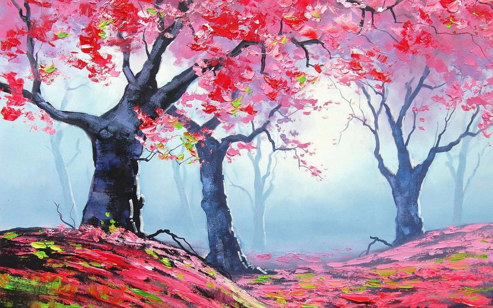 970x606 Spring Trees Drawing Wallpaper Nature And Landscape Wallpaper