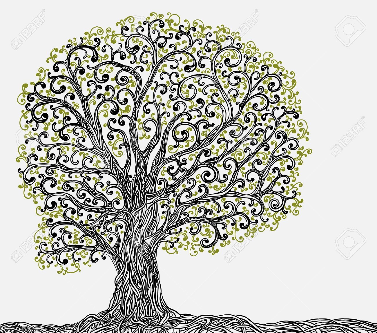 1300x1148 Spring Graphic Tree With Twisted Roots Royalty Free Cliparts