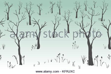 450x301 Trees With No Leaves. Continuous Pattern. Partly Seamless. Vector