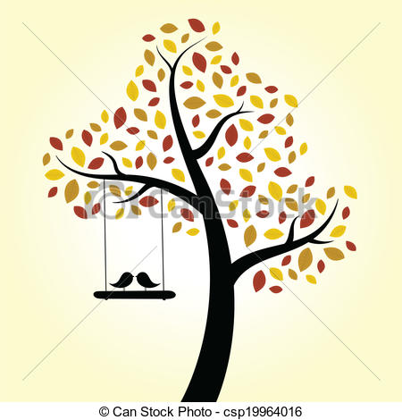 450x470 Autumn Love Birds Tree Swing Vector Clip Art