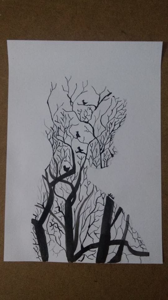 540x960 Woman By Tree Drawing