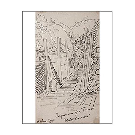 450x450 10x8 Print Of Ww1 Drawing, Soldier Carrying Water In A Trench