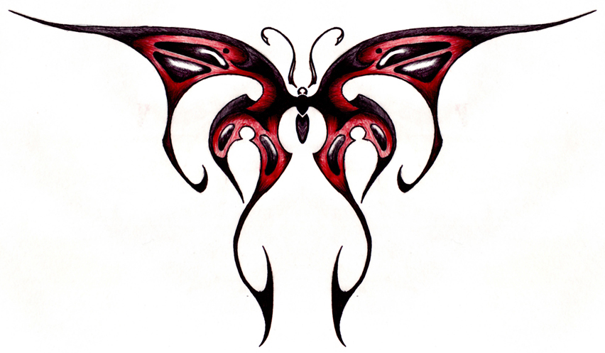 852x497 Awesome Red Black Tribal Butterfly Design For Tattoo