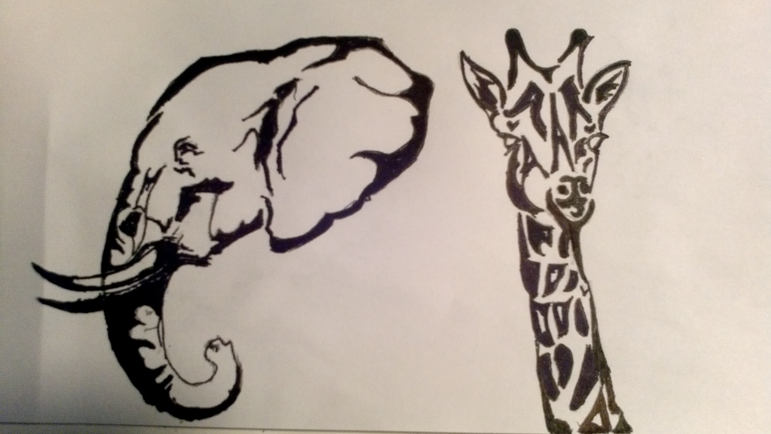 2592x1458 Tribal Elephant Drawing Tribal Elephant And Giraffe Drawing