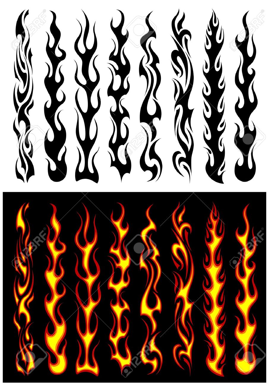 906x1300 Set Of Orange And Black Tribal Flames For Tattoo Design Royalty