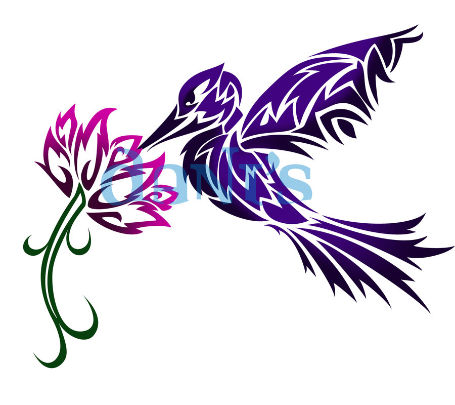 900x800 Humming Bird And Flower Tribal By White Tigress 12158.