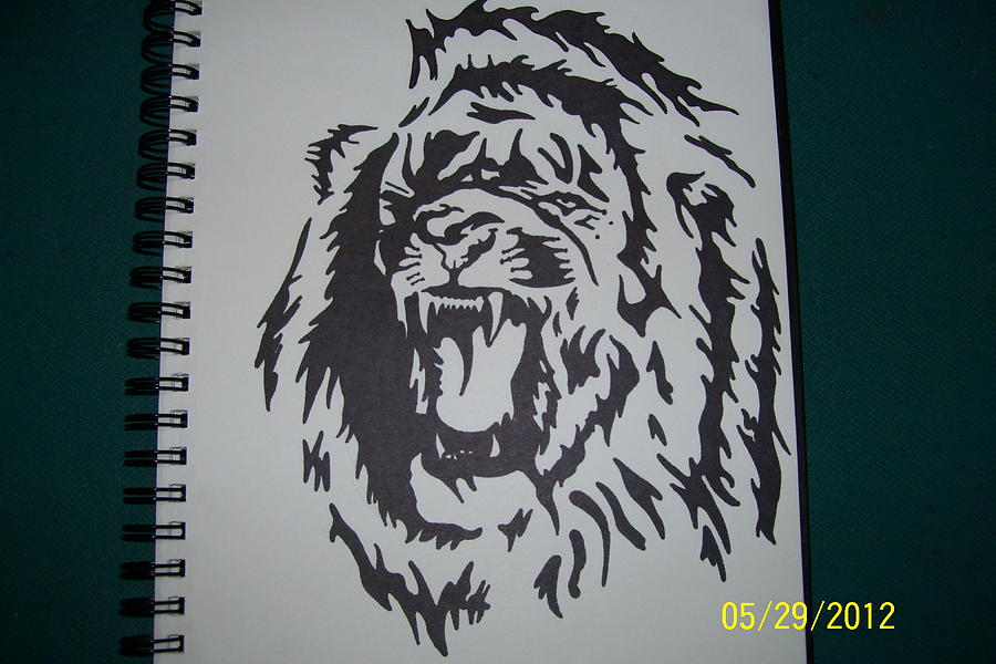 900x600 Tribal Lion Drawing By Greg Garcia