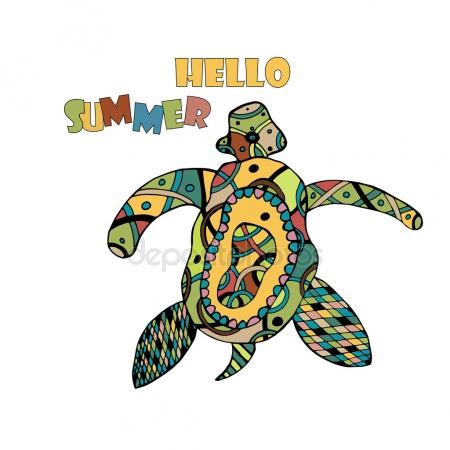 450x450 Zentangle Stylized Black Sea Shells, Fish And Turtle. Hand Drawn