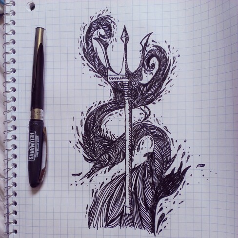 488x488 Trident And Wave Drawing Art Wave Drawing, Trident