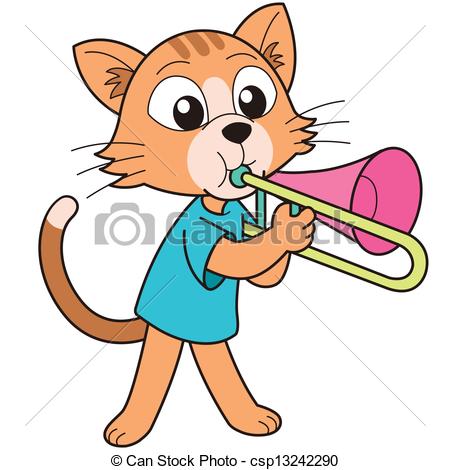 450x470 Cartoon Cat Playing A Trombone. Eps Vectors