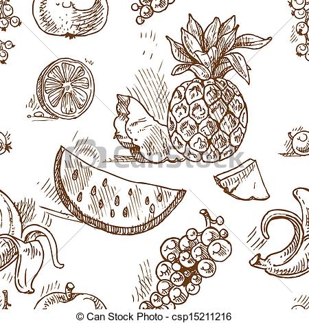 450x470 Seamless Pattern Of Tropical Fruit Doodles Vector Clip Art
