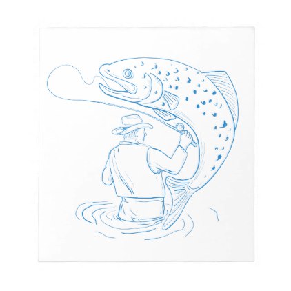422x422 Fly Fisherman Trout Fishing Drawing Notepad Trout, Fish