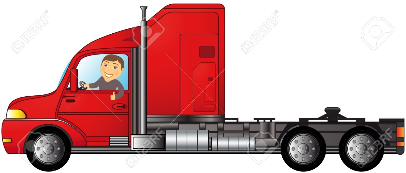 1300x555 Heavy American Truck With Man Showing Thumb Up Royalty Free