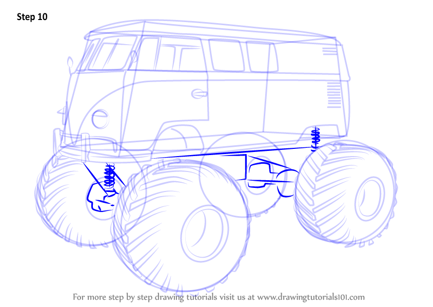 844x598 Learn How To Draw A Volkswagen Monster Truck (Trucks) Step By Step