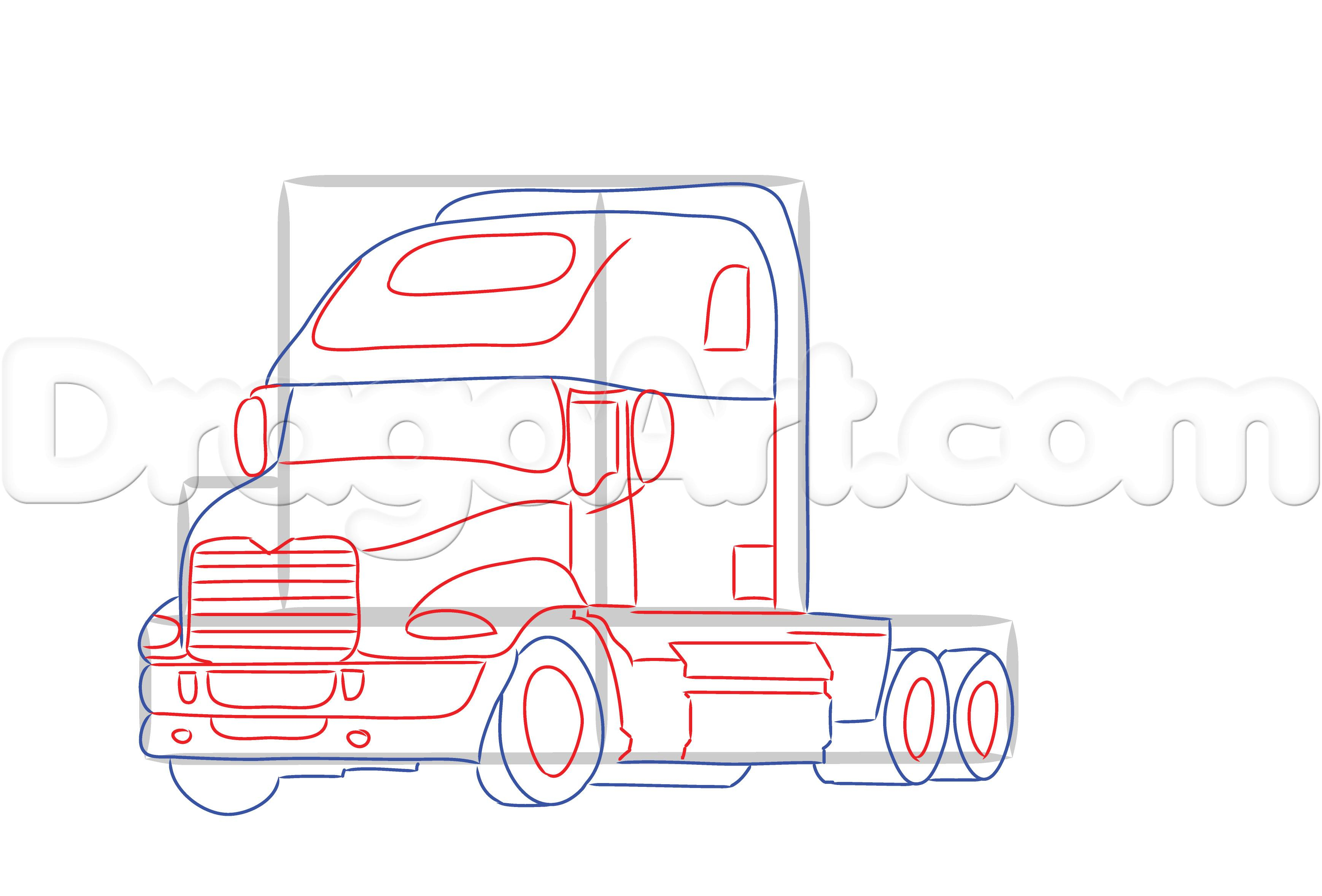 3476x2356 Semi Truck Outline Drawing How To Draw A Mack Truck, Step By Step