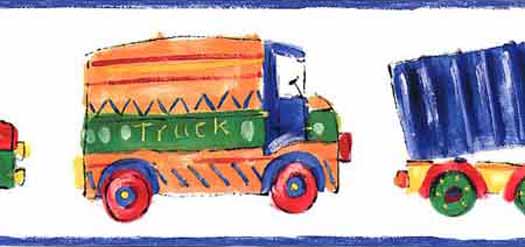 525x247 White Childrens Truck Drawing Wall Paper Bord