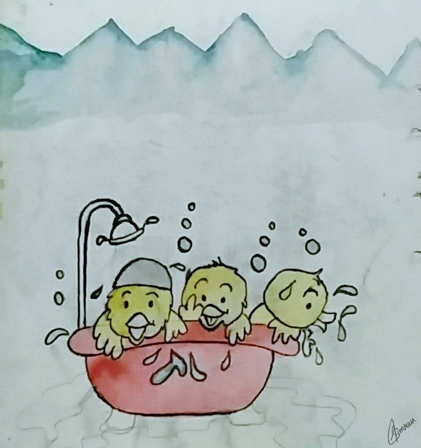 847x900 Three Cute Tweety Bathing In Tub Drawing Drawing Skill