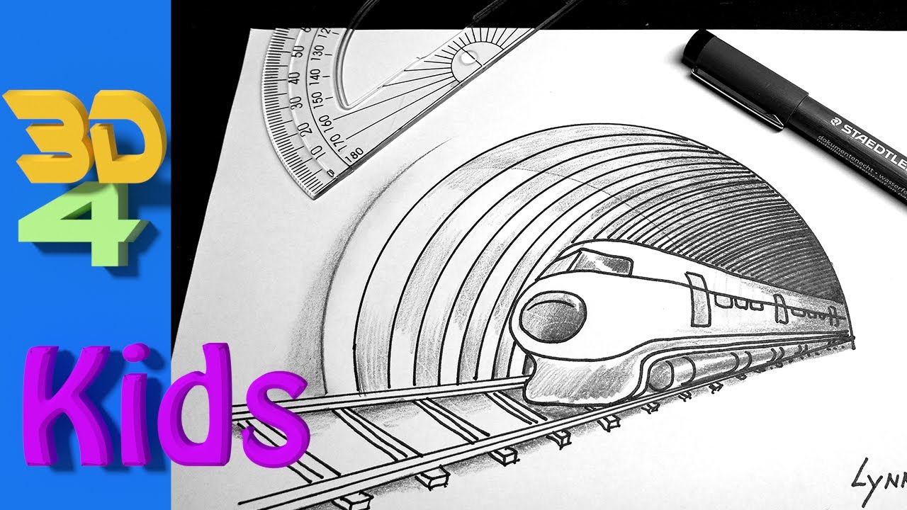 1280x720 Easy 3d Trick Art Drawing For Kids How To Draw Train And Tunnel