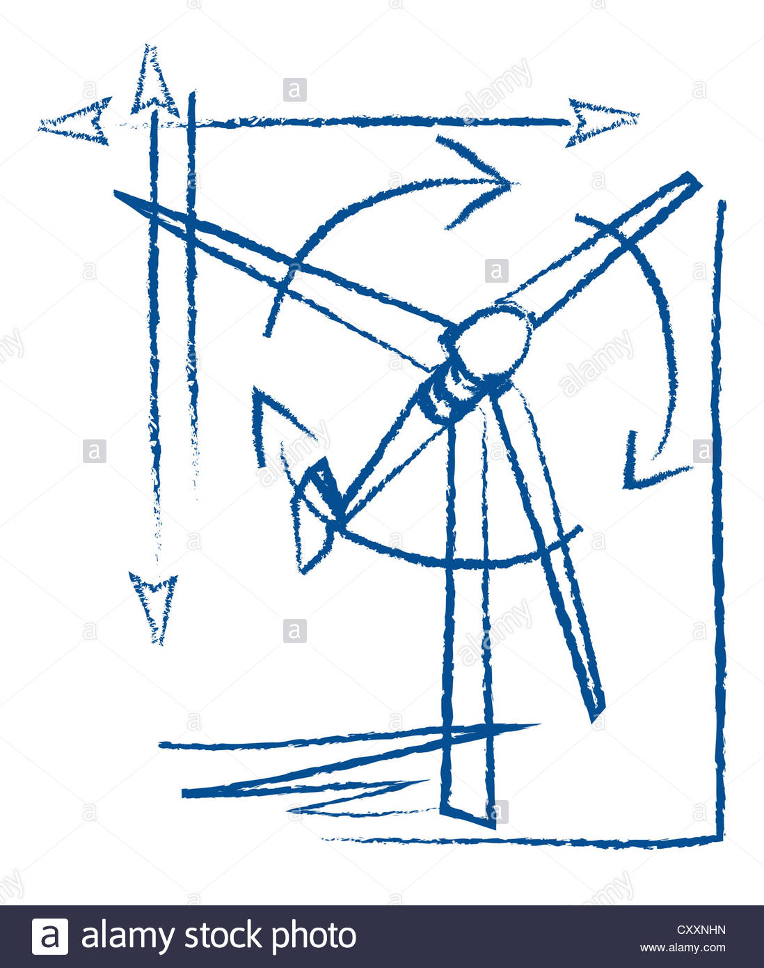 1098x1390 Wind Turbine, Technical Drawing, Illustration Stock Photo