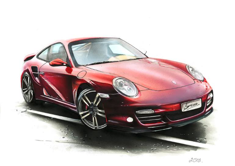 770x545 Saatchi Art Porsche 911 Turbo Illustrasion Drawing By Car Illustrator