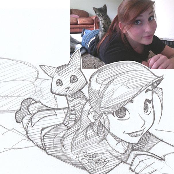 605x605 Illustrator Turns Strangers' Photos Into Anime Inspired Sketches