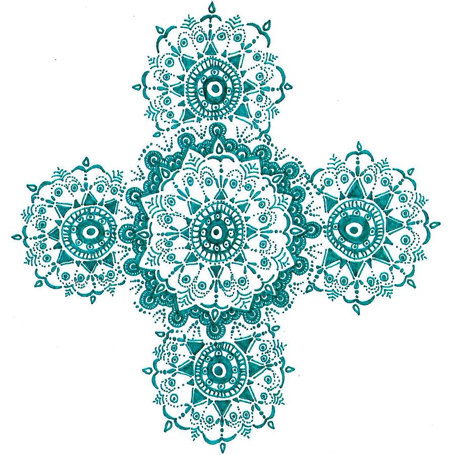 900x900 Turquoise Henna Drawing By Marie Parker