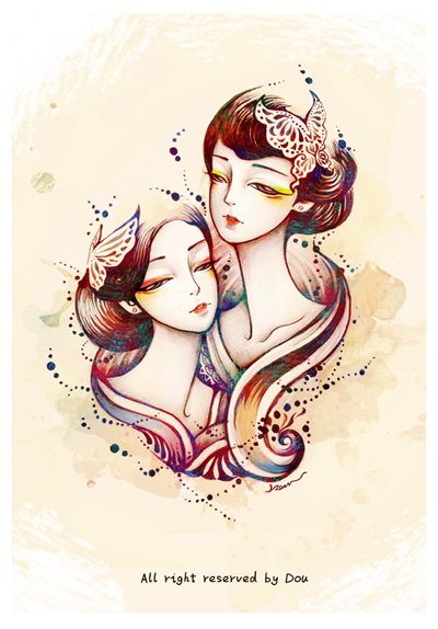 400x574 Twin Flower Drawing By Dou Leung 14