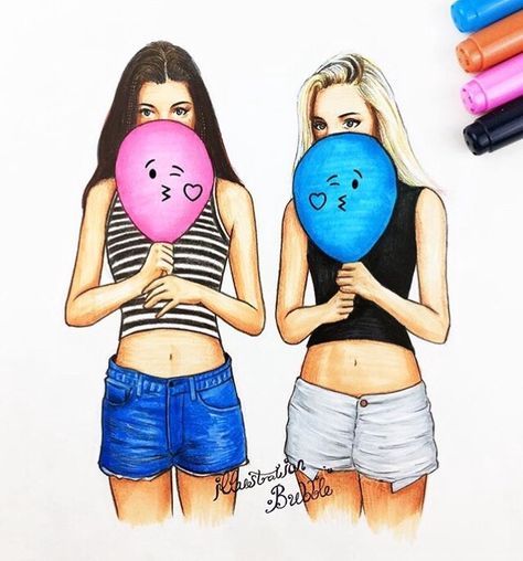 474x508 Beautiful Drawing Of Two Lovely Girls Art