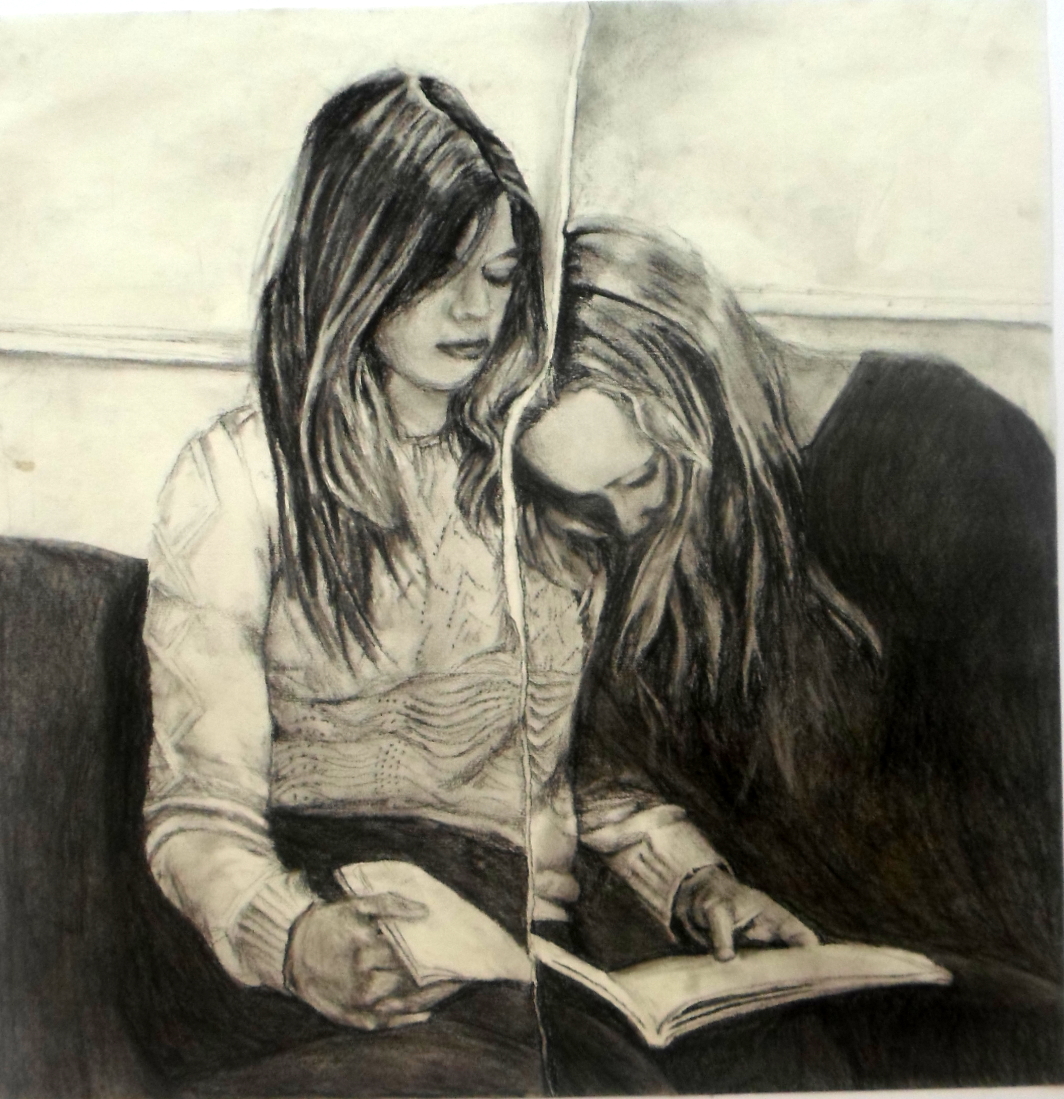 1064x1099 Torn In Half Charcoal Drawing