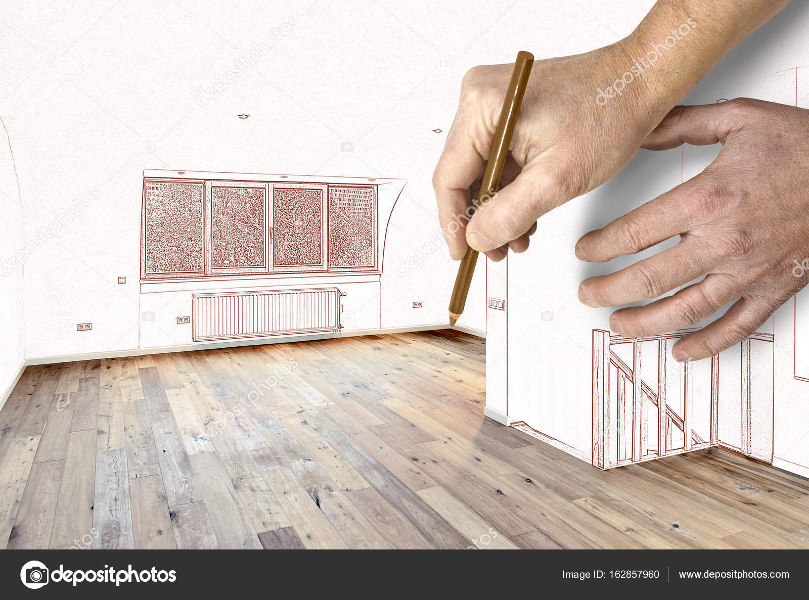 1600x1187 Two Hands Drawing Walls And Windows Stock Photo Bombaert