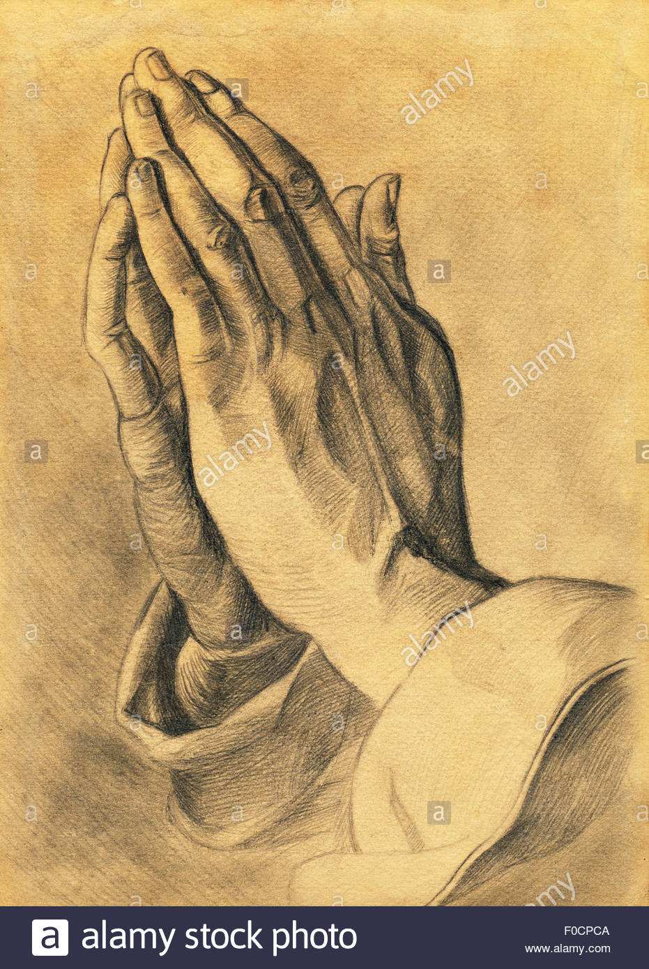 931x1390 Two Hands In Prayer Pose. Pencil Drawing Stock Photo 86332858