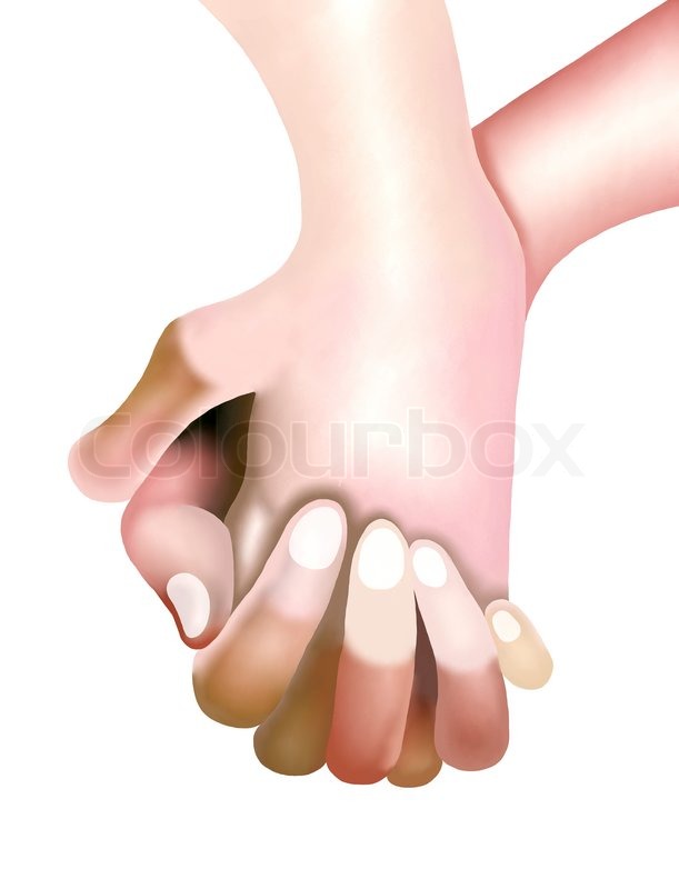 611x800 Hand Drawing Of Two Persons Are Holding Hands Stock Photo