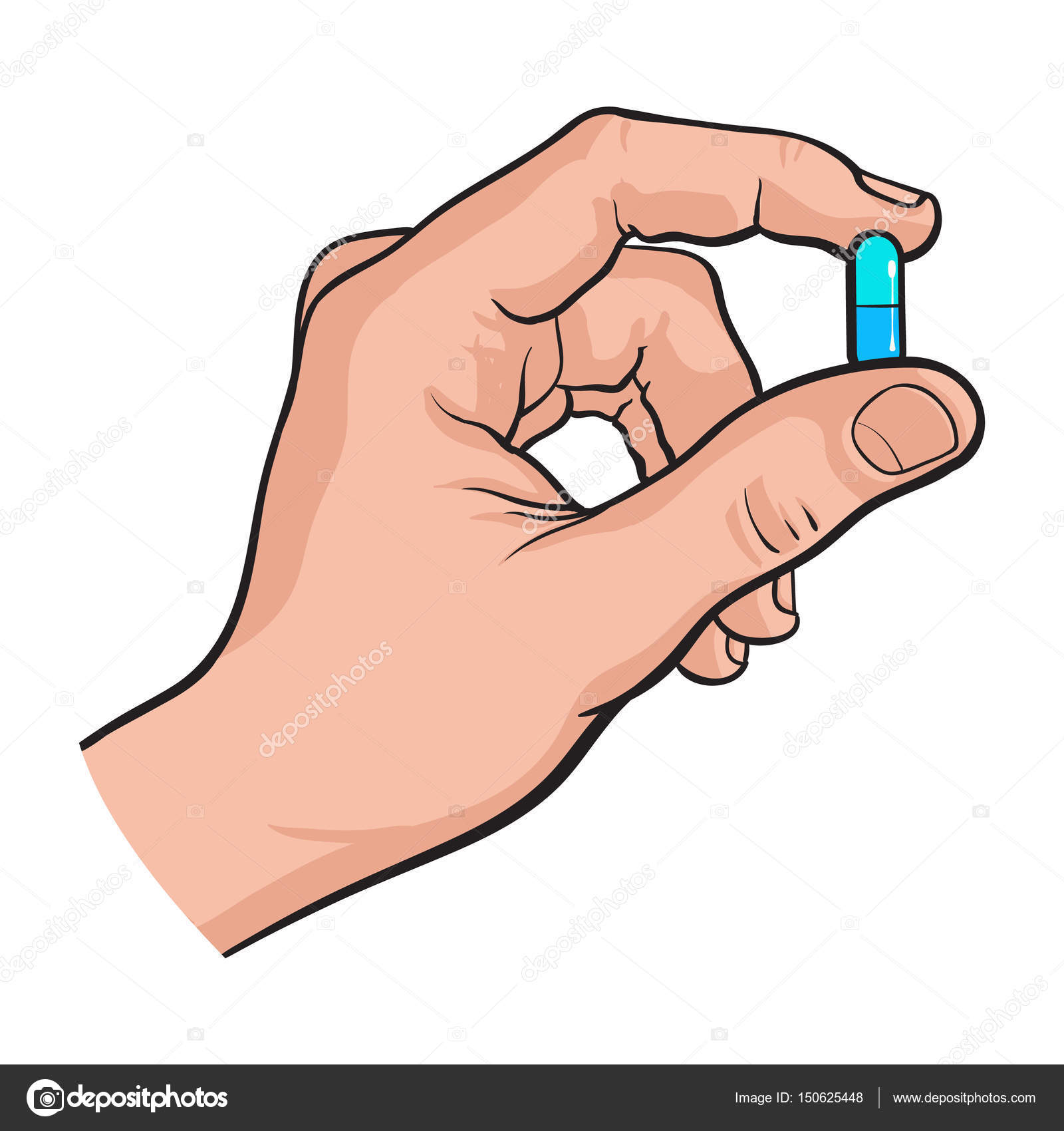 1600x1700 Hand Holding Two Piece Blue Gelatin Capsule By Two Fingers Stock