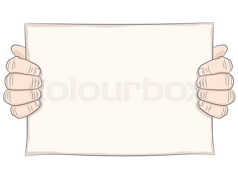 800x600 Two Man Hand And Paper Page. Hand Hold Poster Or Placard. Line