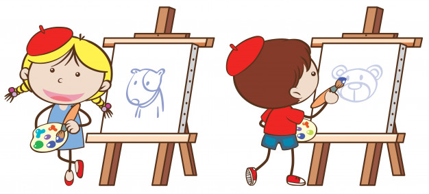 626x283 Two Kids Drawing On Canvas Vector Premium Download