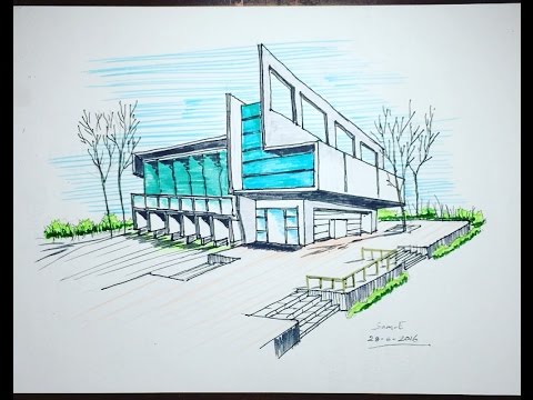 480x360 Two Point Perspective Freehand Building Drawing