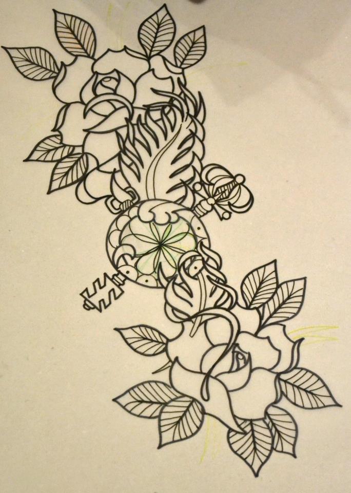 684x960 Two Roses And Key Sketch Best Tattoo Designs