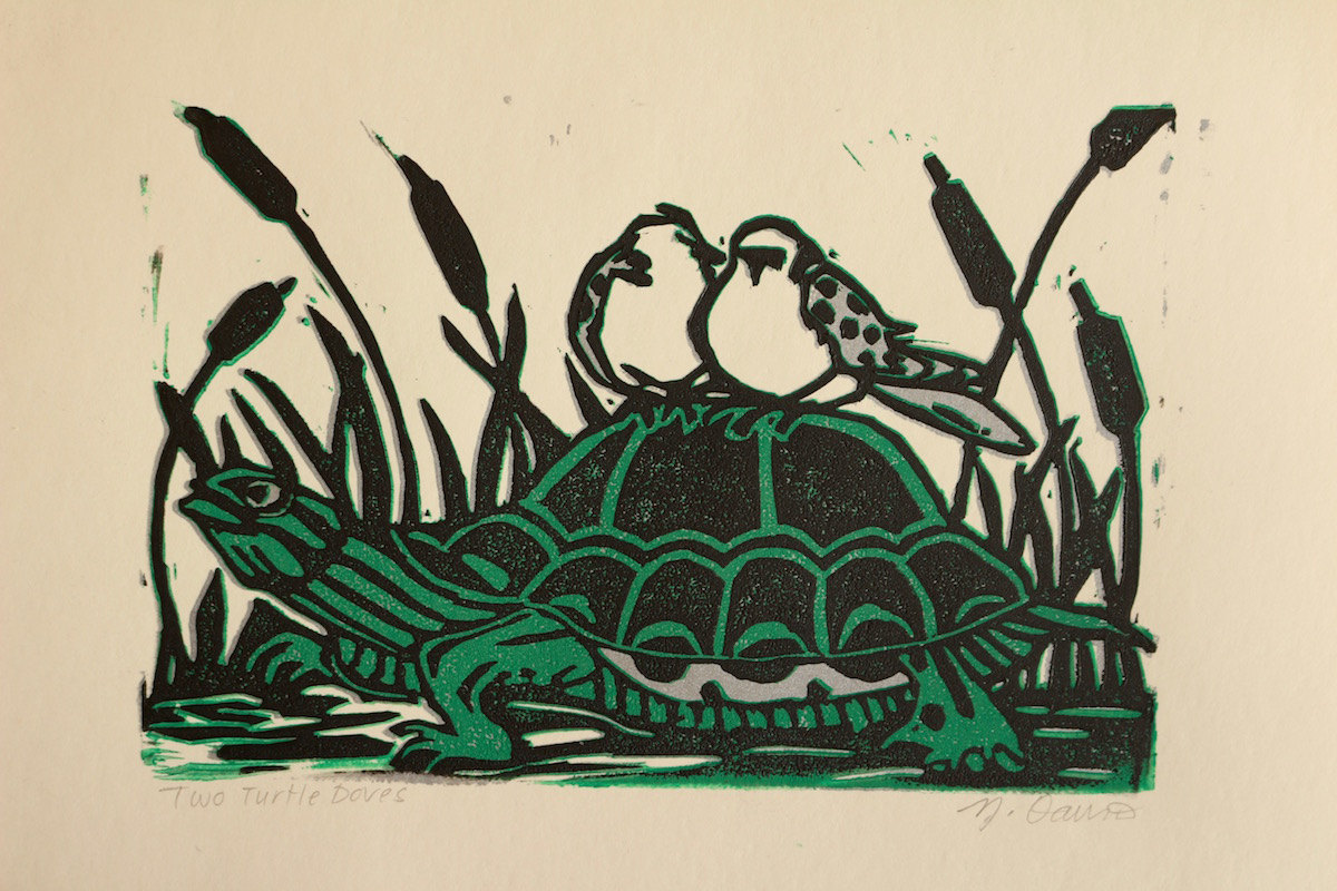 1200x800 Two Turtle Doves Hand Printed Lino Christmas Card