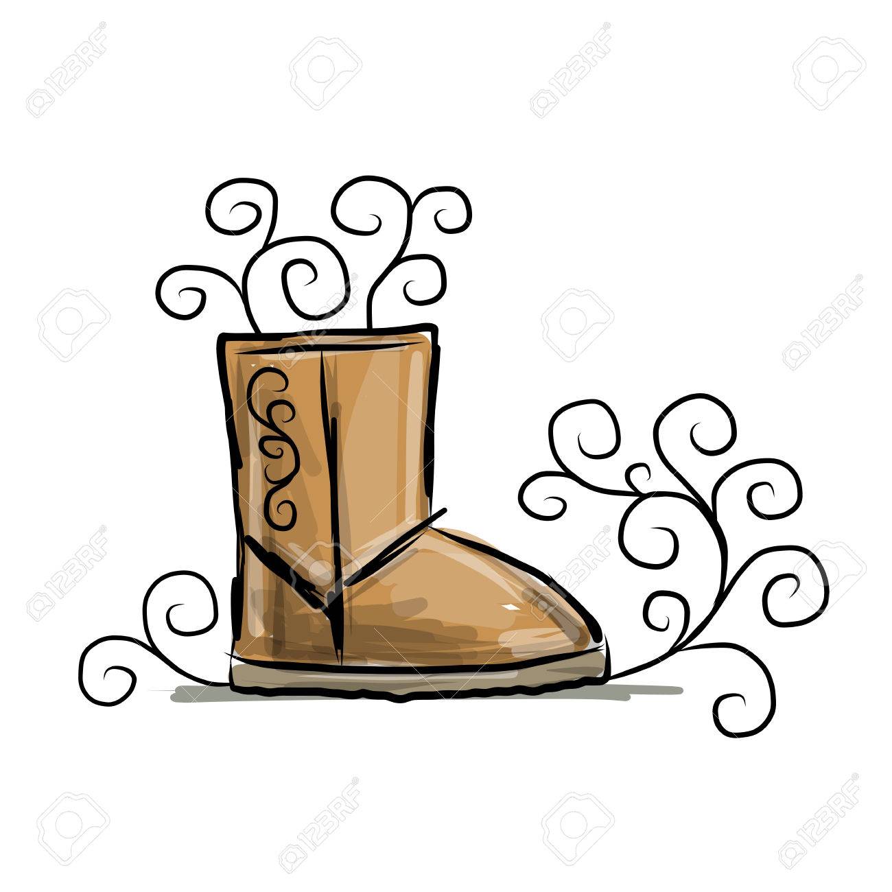 1300x1300 Winter Boots Ugg, Sketch For Your Design Royalty Free Cliparts