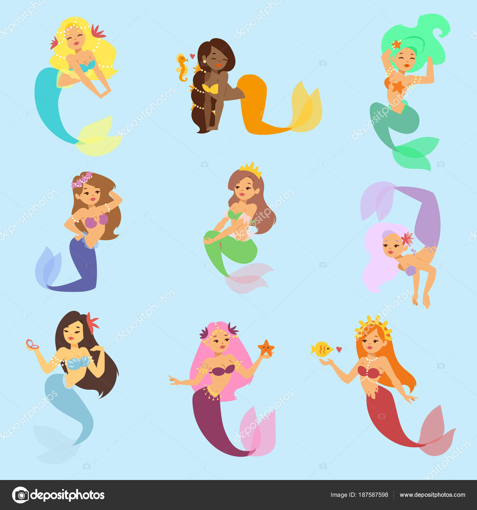 1590x1700 Mermaid Vector Girl Character Design Coral Set Aquatic Life