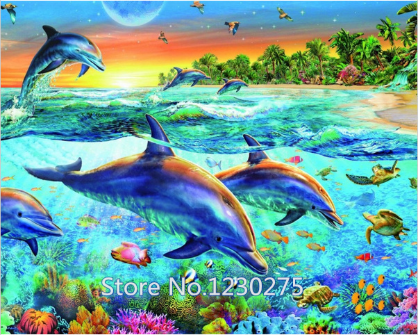 602x482 New Diy Diamond Mosaic Pictures Dolphins Needlework Paintings Home